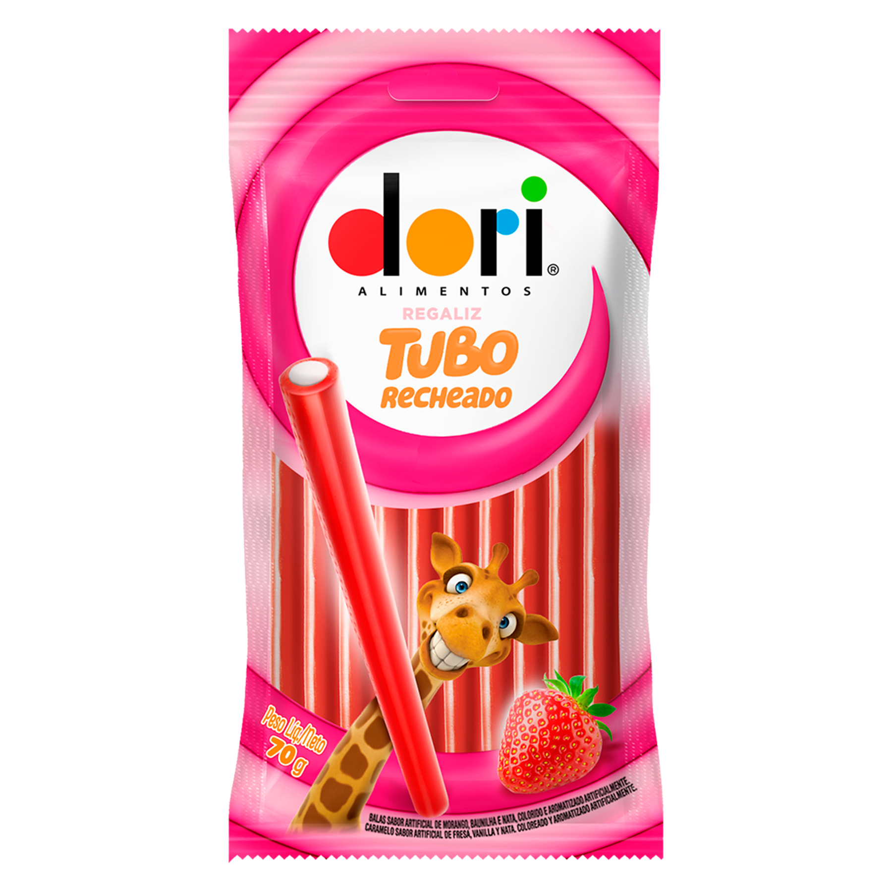 Bala Regaliz Tubo Recheado de Morango Dori 70g