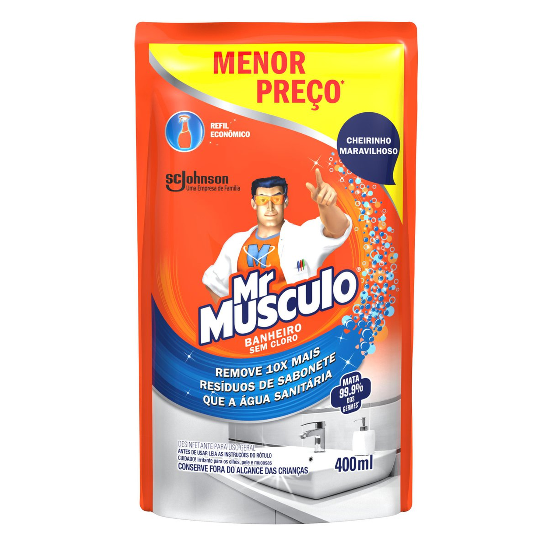 Desinfetante Banheiro Mr Músculo Sachê 400ml Refil Econômico Grátis 30% de Desconto