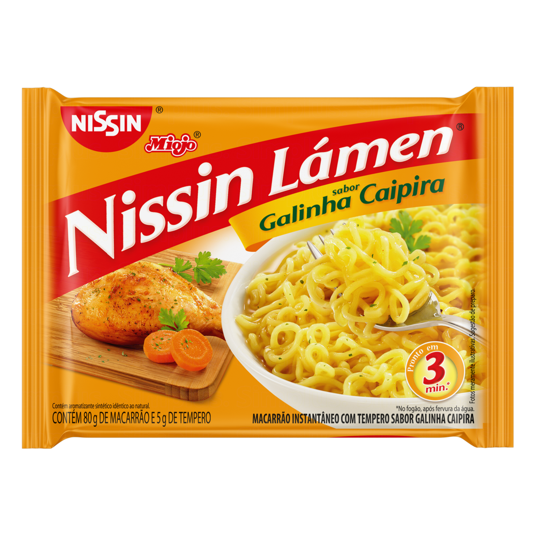 Macarrão Instantâneo Galinha Caipira Nissin Miojo Lámen Pacote 85g