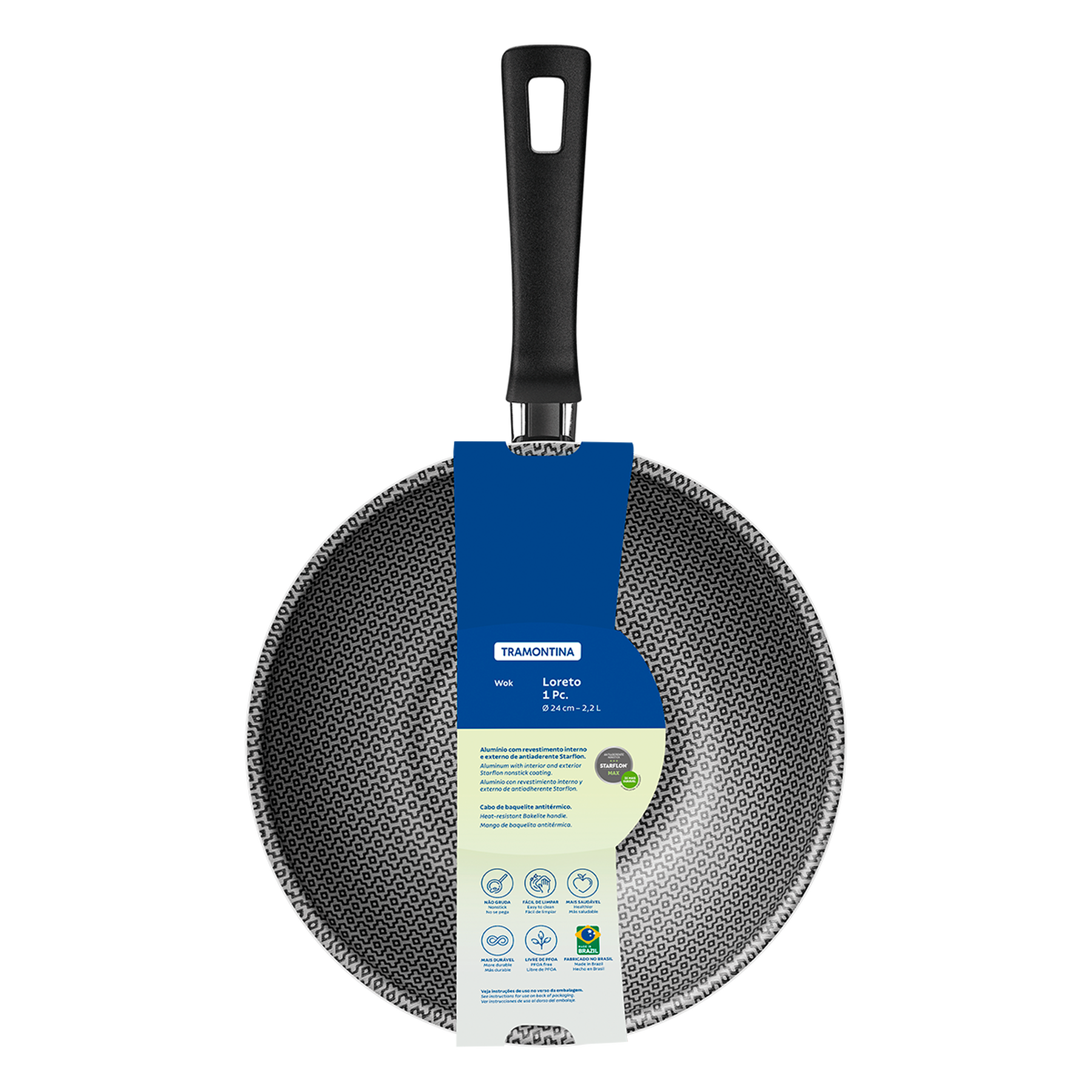 Panela Wok Loreto Vermelho Tramontina 24cm 2,2l