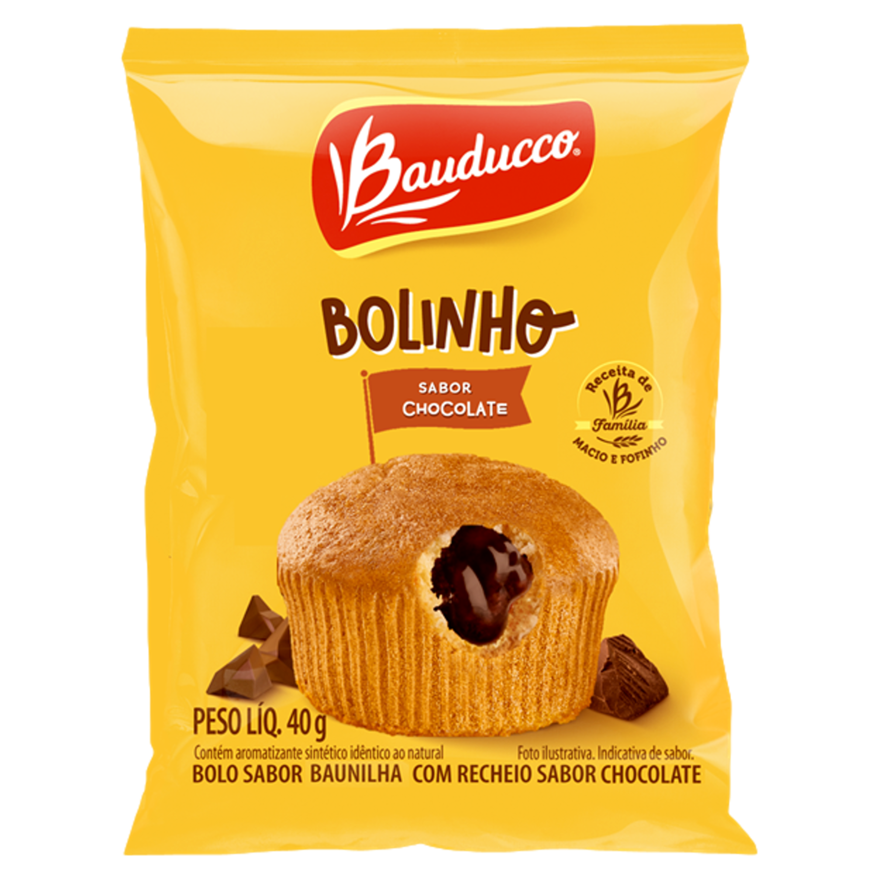 Bolinho Baunilha Recheio Chocolate Bauducco Pacote 40g