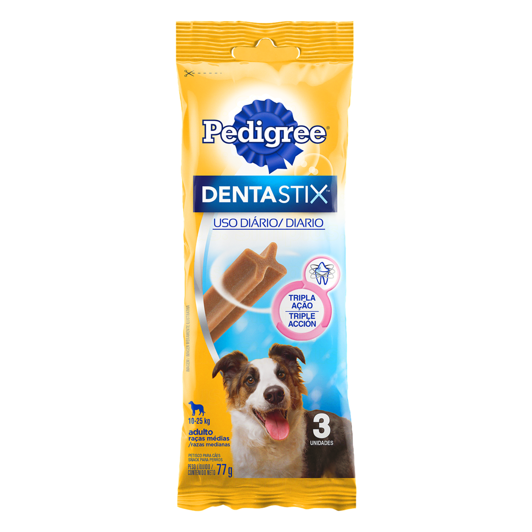 Petisco para Cães Adultos Raças Médias Pedigree Dentastix Pacote 77g 3 Unidades