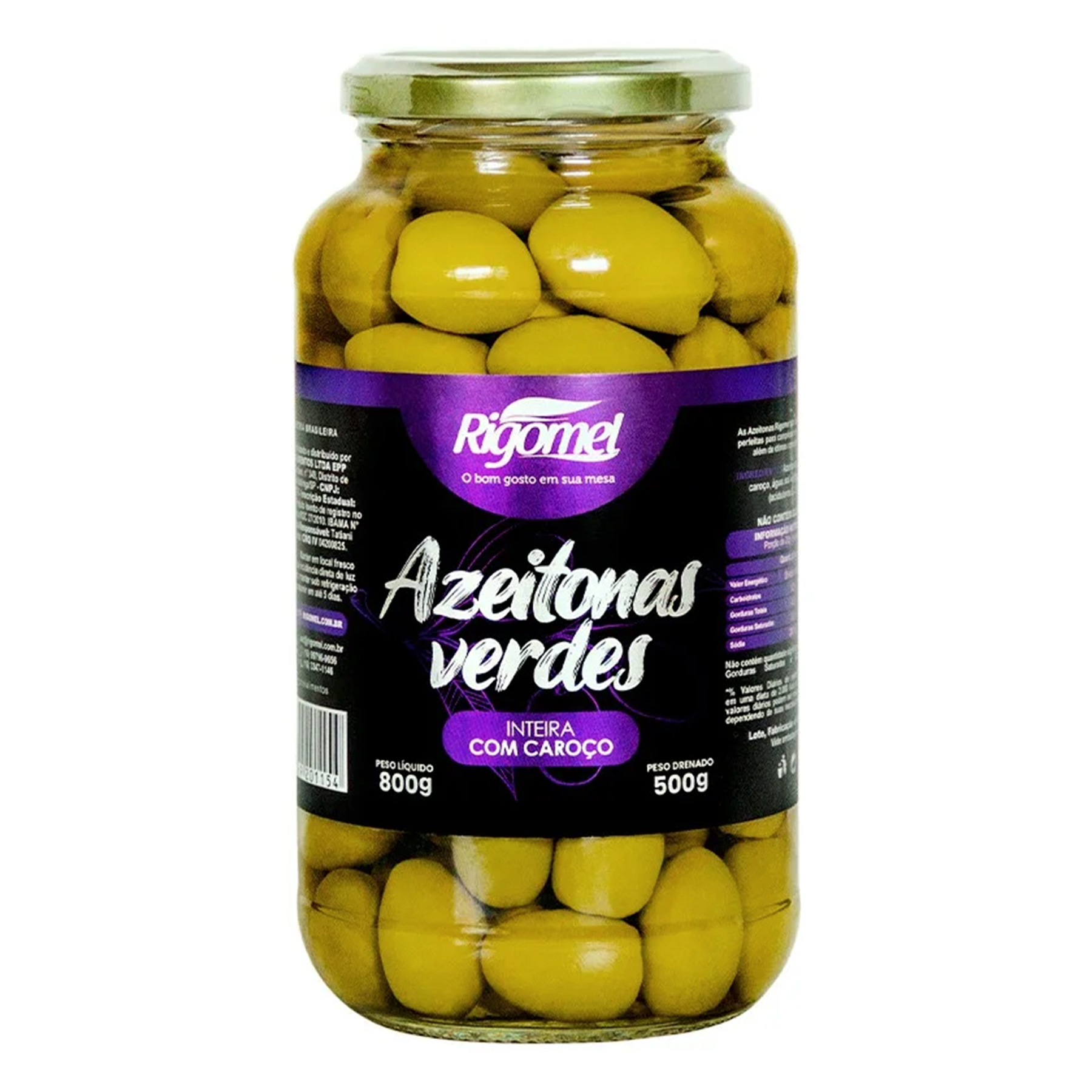 Azeitona Verde com Caroço Rigomel Vidro 500g