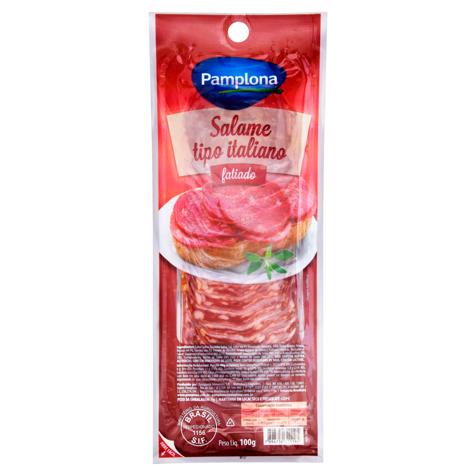 Salame Italiano Fatiado Pamplona 100g