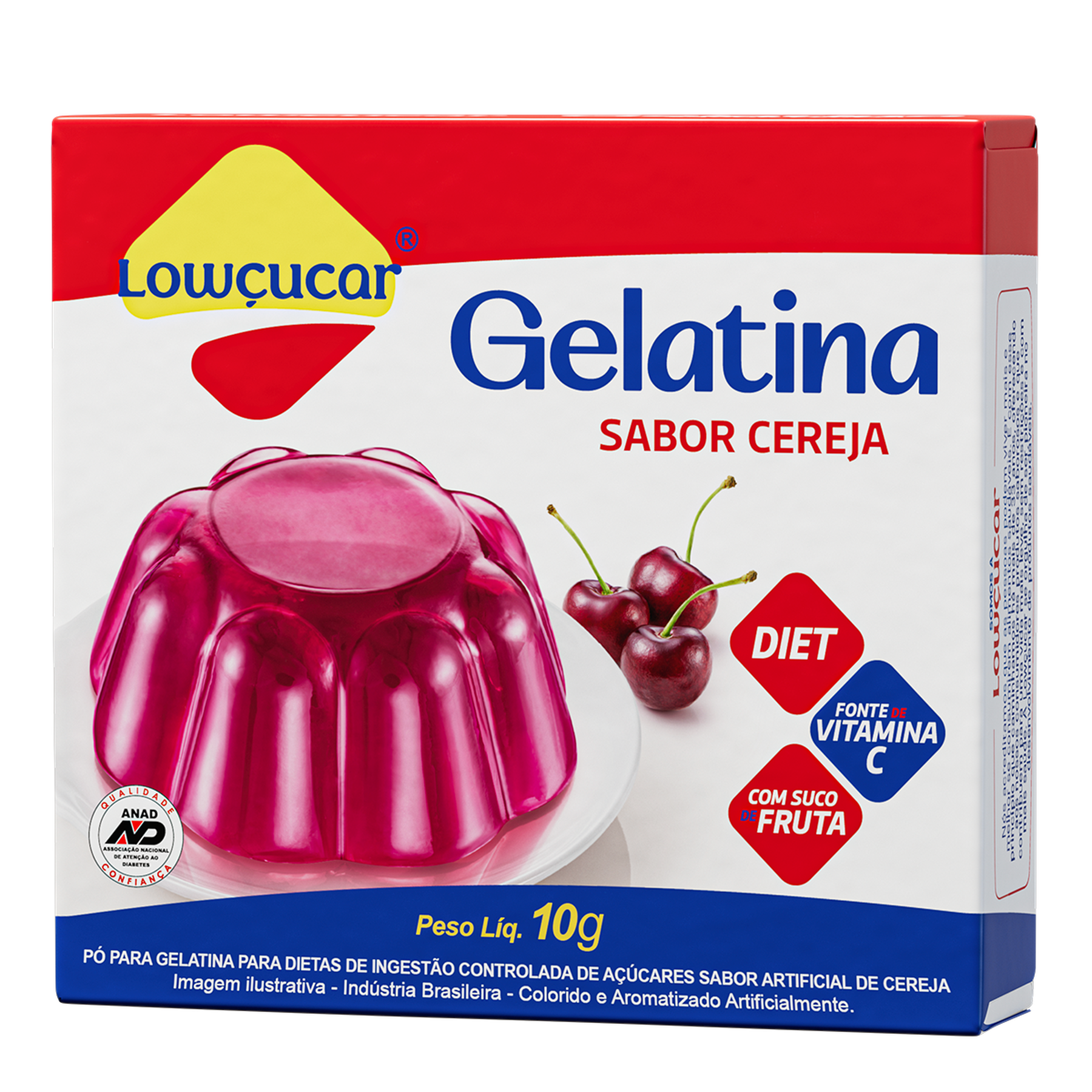 Gelatina em Pó Cereja Zero Açúcar Lowçucar Caixa 10g