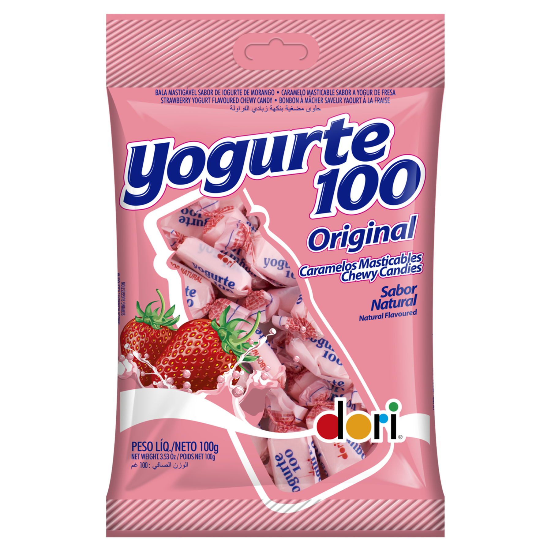 Bala Mastigável Yogurte 100 de Morango Original Dori Pacote 100g