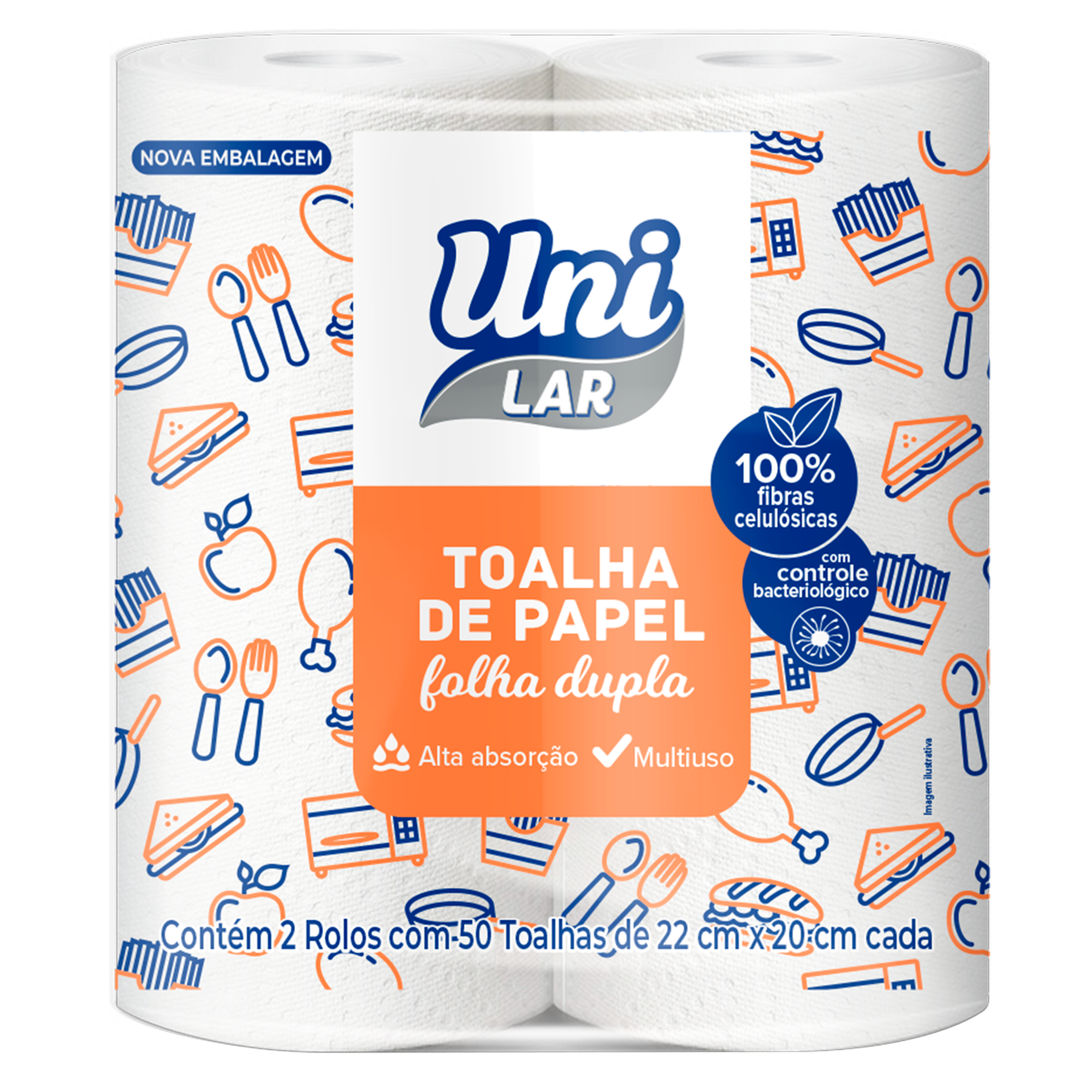 Toalha de Papel Folha Dupla Uni Lar C/100 Unidades