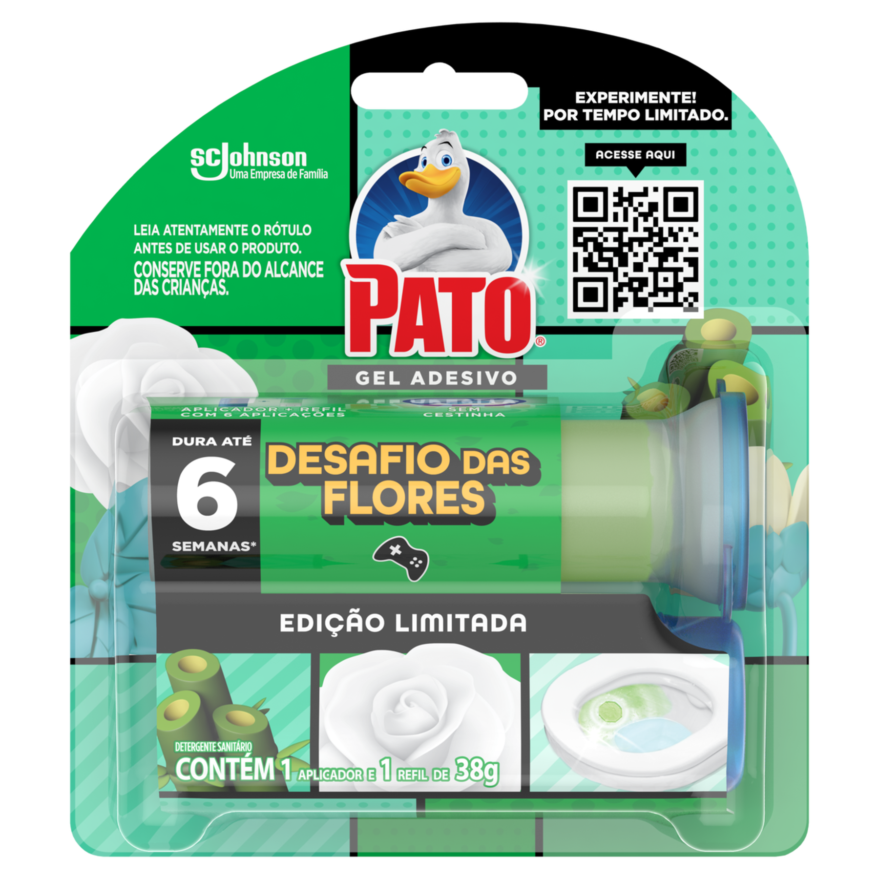Detergente Sanitário Gel Adesivo com Aplicador Desafio das Flores Pato 38g Refil
