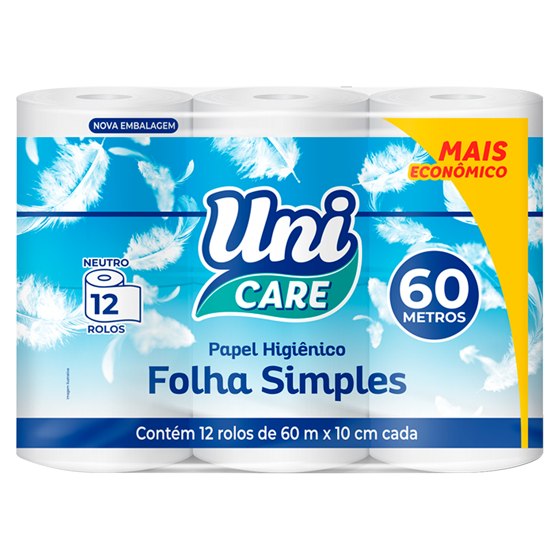 Papel Higiênico Uni Care 60m C/12 Unidades