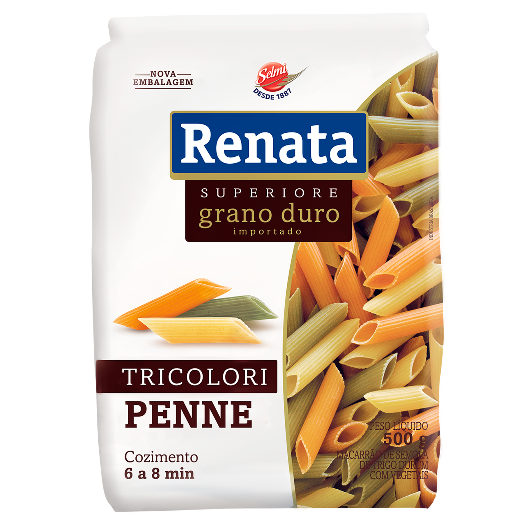Macarrão de Sêmola de Trigo com Vegetais Grano Duro Tricolori Penne Renata Superiore Pacote 500g