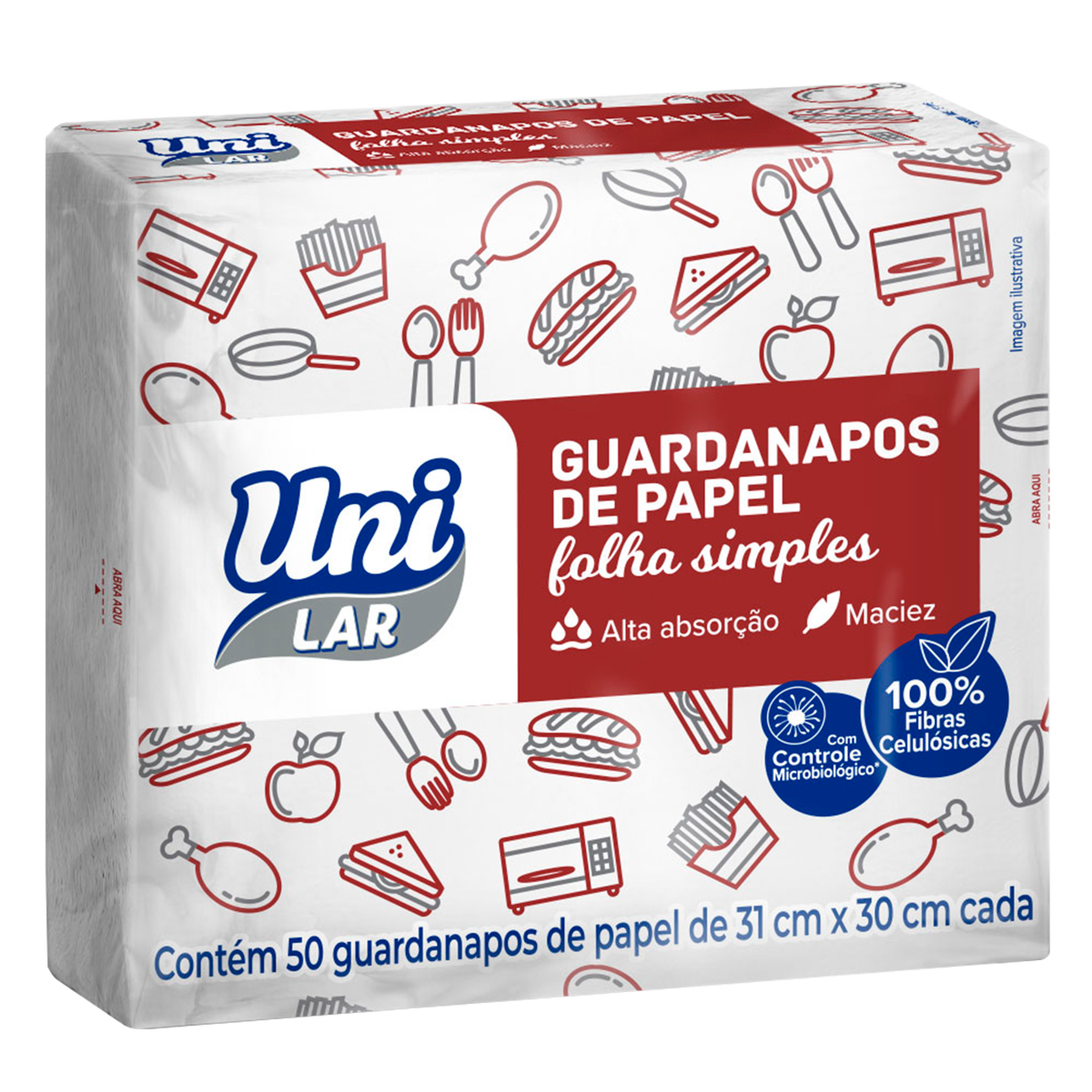 Guardanapos de Papel Folha Simples 31cm x 30cm Uni Lar C/50 Unidades
