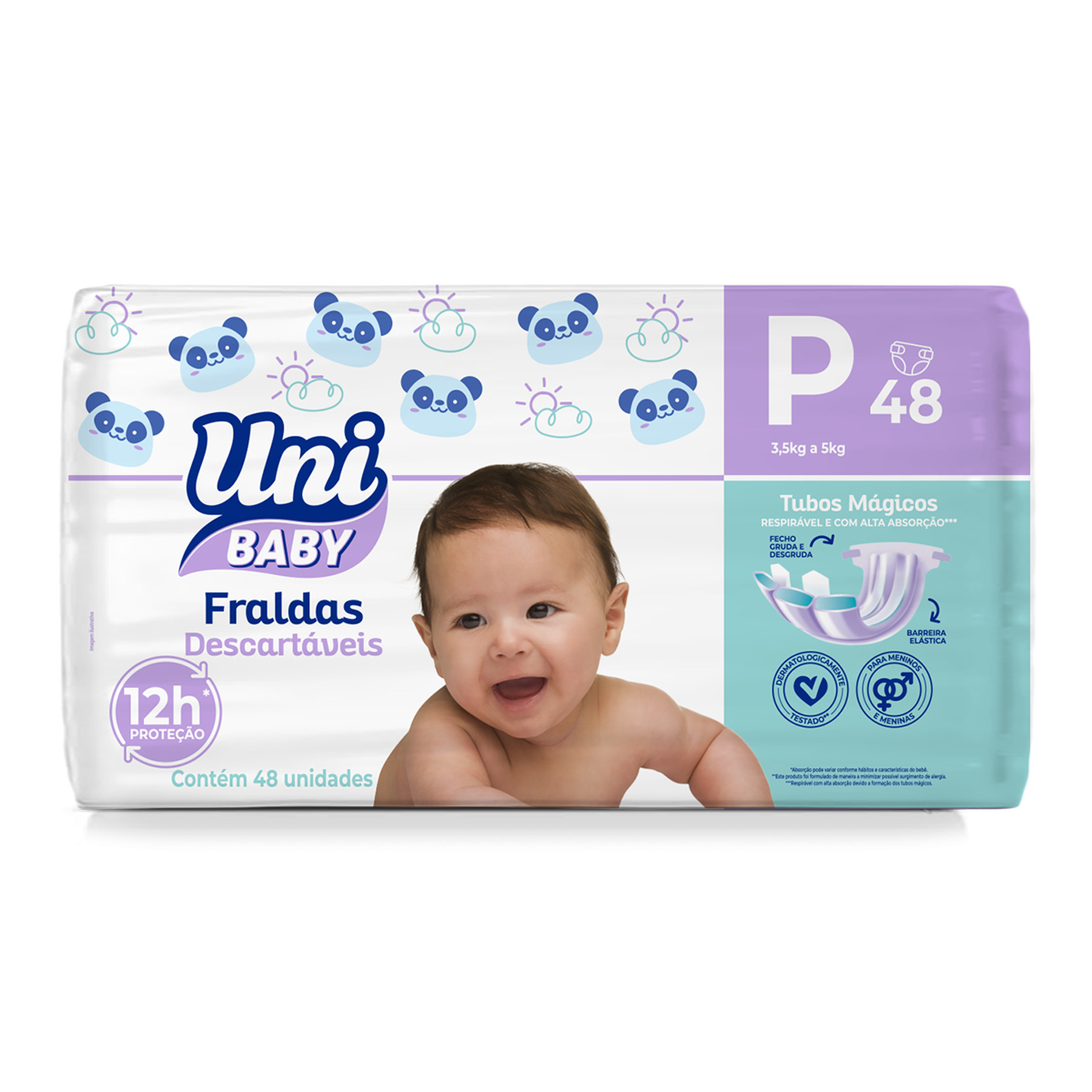 Fralda Descartável Uni Baby Tam. P Pacote C/48 Unidades