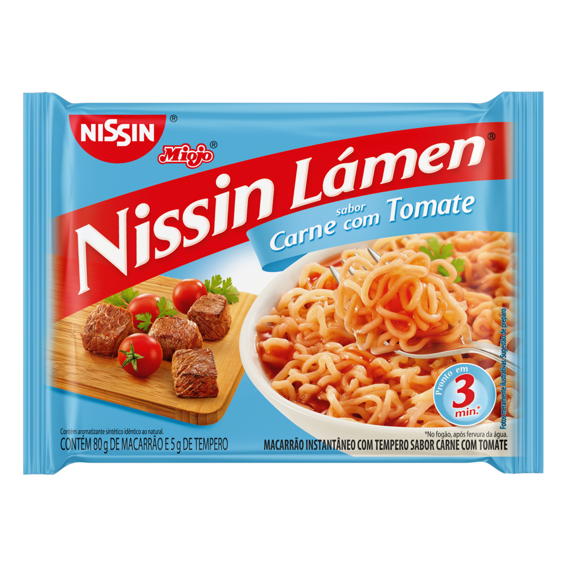 Macarrão Instantâneo Carne com Tomate Nissin Miojo Lámen Pacote 85g