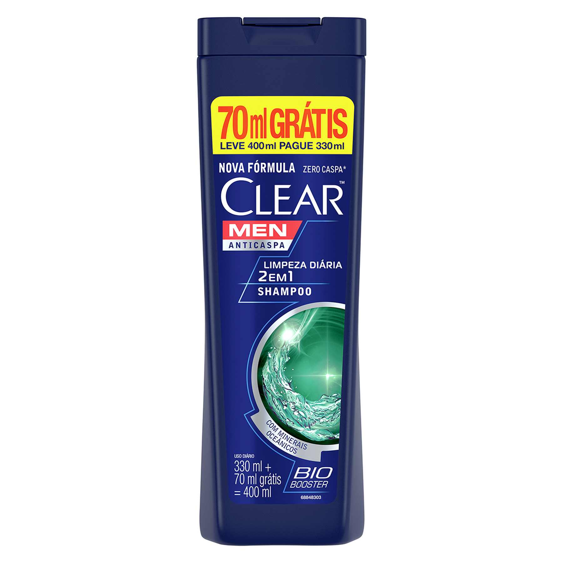 Shampoo Anticaspa Limpeza Diária 2 em 1 Clear Men 400ml - Embalagem 70ml Grátis