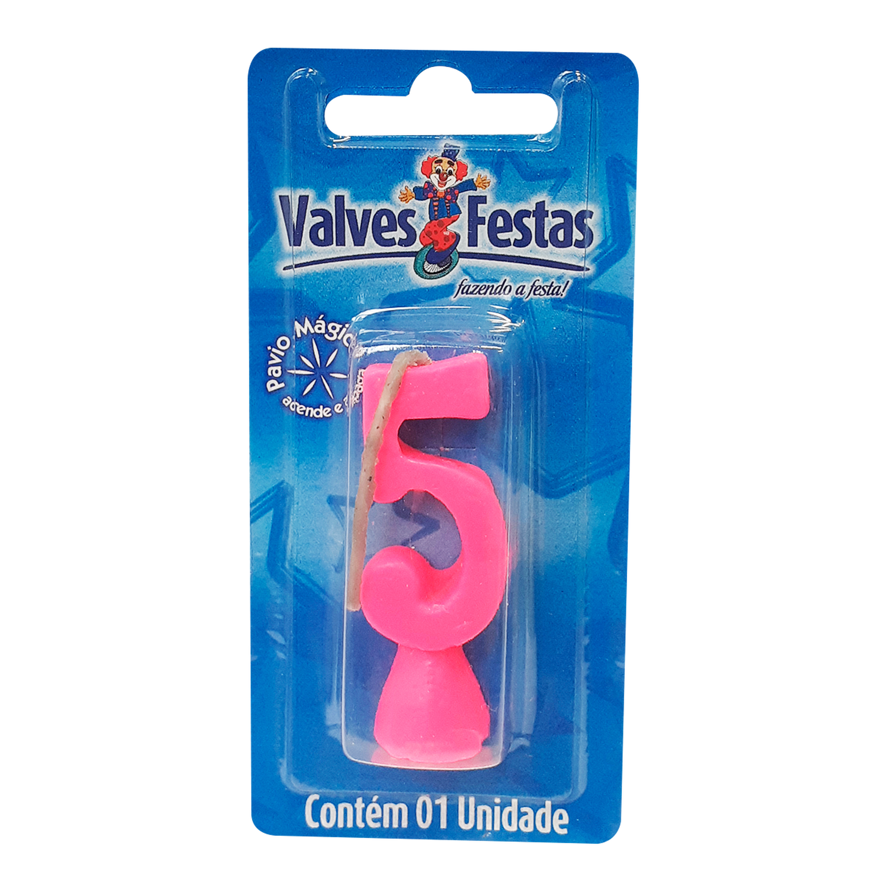 Vela Aniversário 5 Rosa Valves Festas