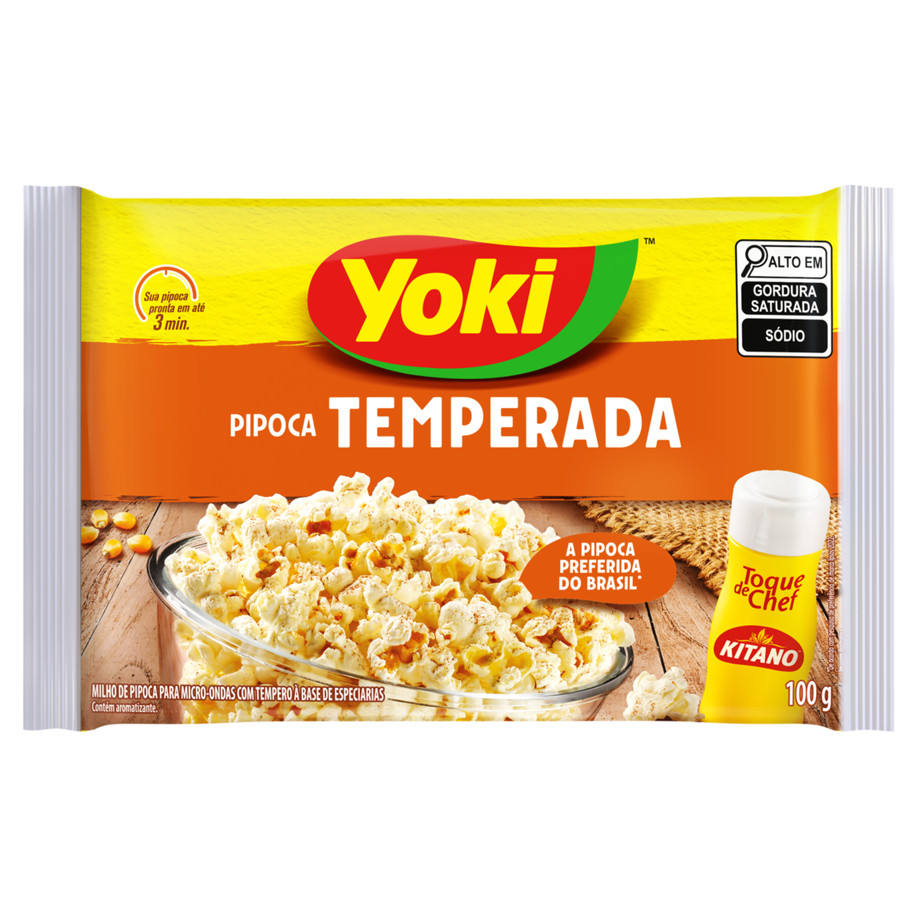 Pipoca para Micro-Ondas Temperada com Toque de Chef Yoki Pacote 100g