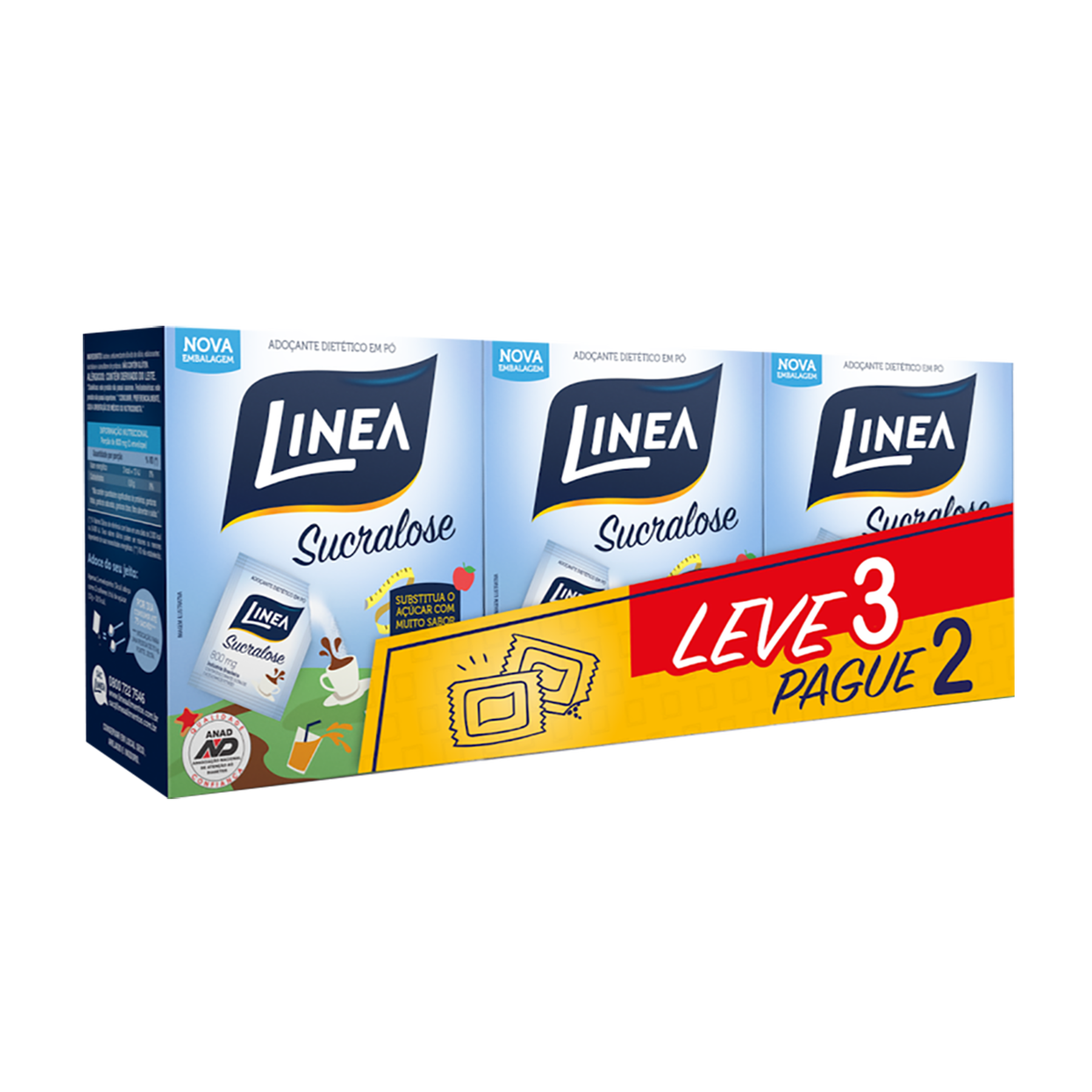 Adoçante em Pó Sucralose Linea - Embalagem Leve 3 Pague 2 Unidades