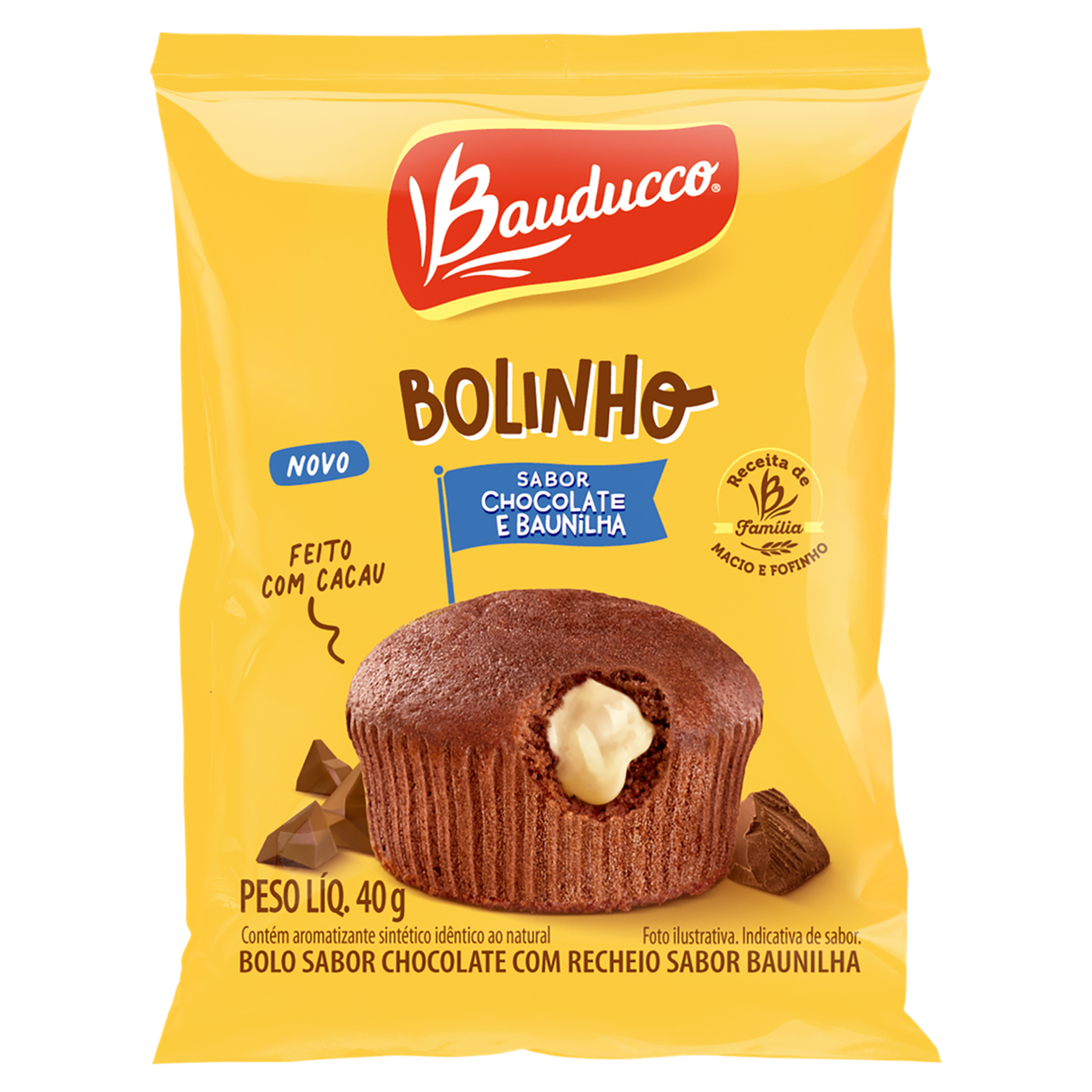Bolinho de Chocolate Recheio Baunilha Bauducco Pacote 40g