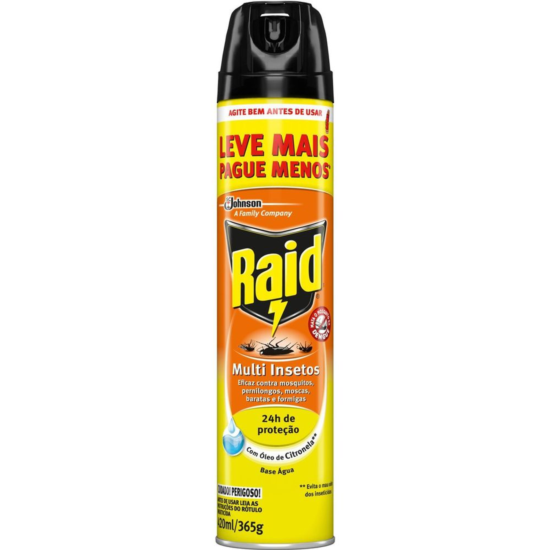 Inseticida Aerossol Multi-Insetos Base Água Óleo de Citronela Raid Frasco 420ml Leve Mais Pague Menos