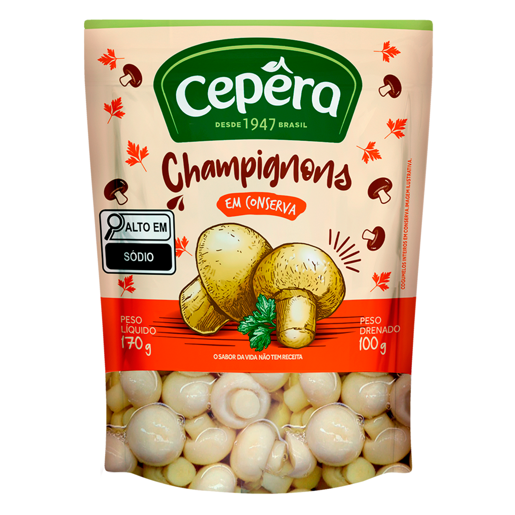 Champignon Inteiro em Conserva Cepêra Sachê 100g