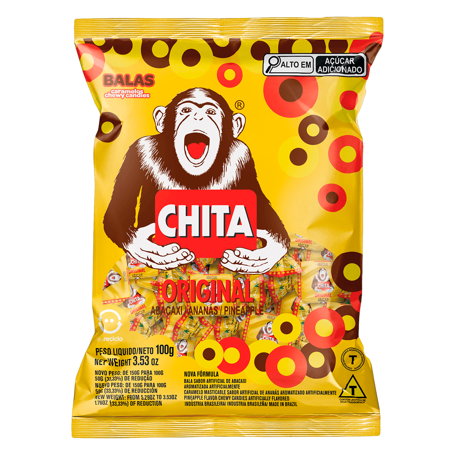 Bala Mastigável Abacaxi Chita Pacote 100g