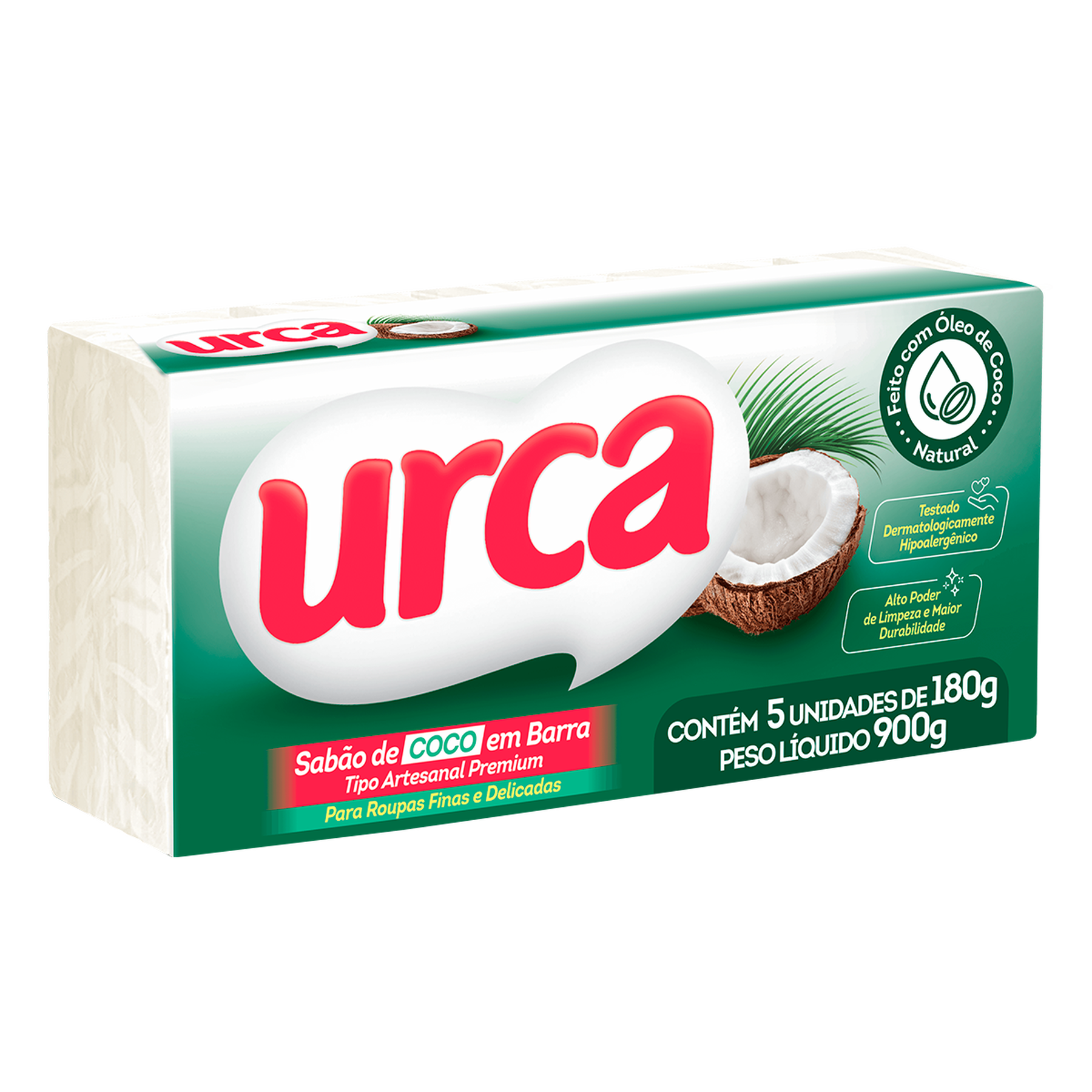 Sabão em Barra de Coco Urca 900g C/5 Unidades
